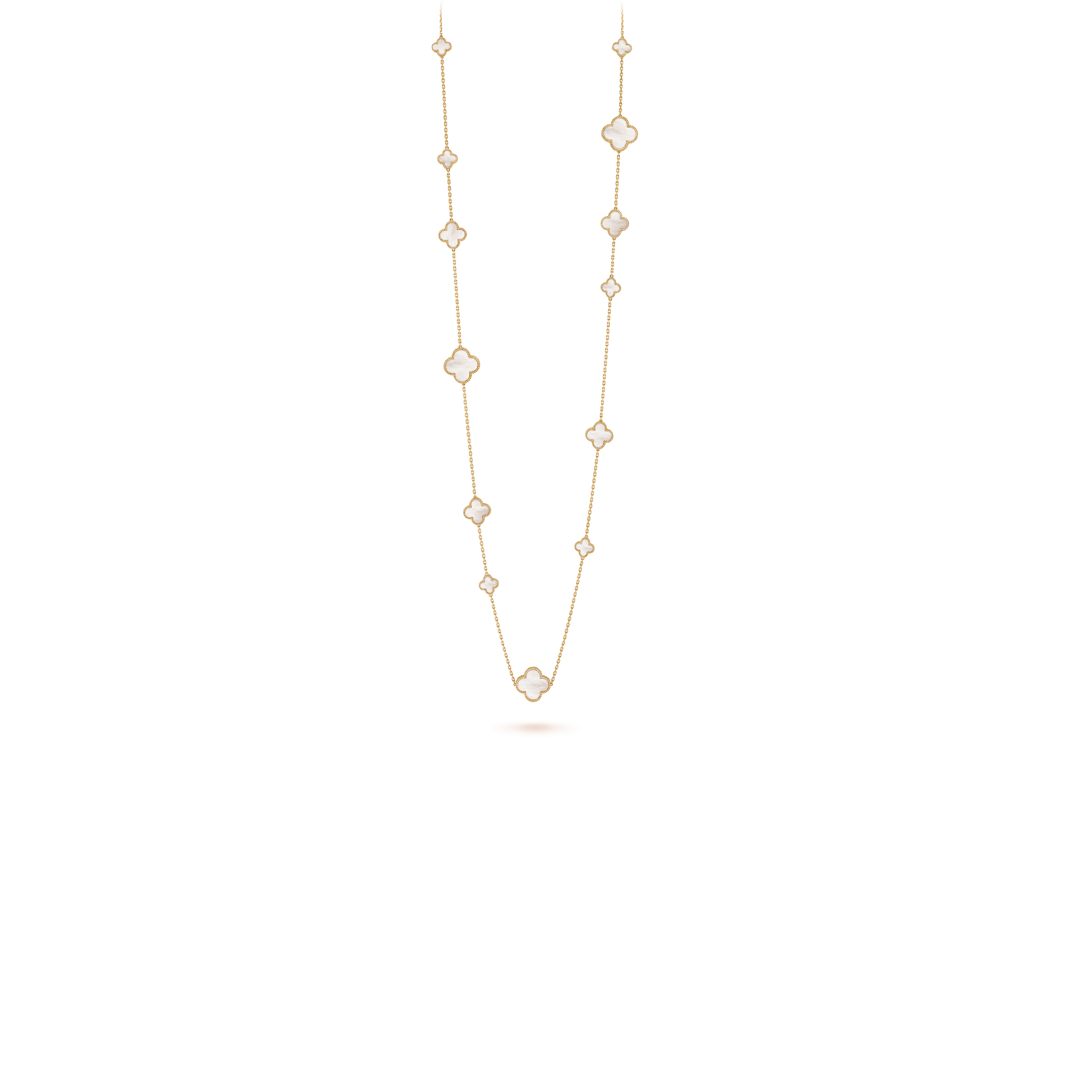 V*N CL*F arpels magic alhambra long necklace, 16 motifs - yellow gold, mother-of-pearl  vcard79300